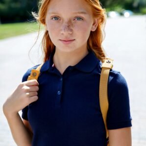 S/S Girls Picot Collar Interlock Polo Shirt or